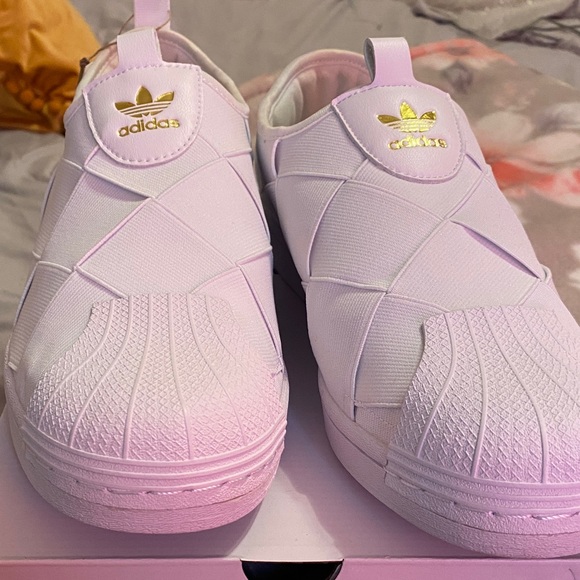 adidas Shoes - Adidas White and Gold Slip-On Shoes